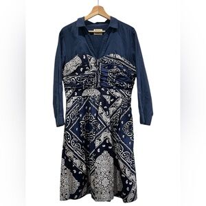 Holding Horses Navy Bandana Print Western Midi Dress Women’s Size 14 FLAW